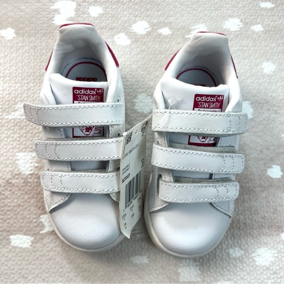 Adidas Stan Smith Kids White and Pink Sneakers Shoes For Girls 7K - Picture 3 of 6